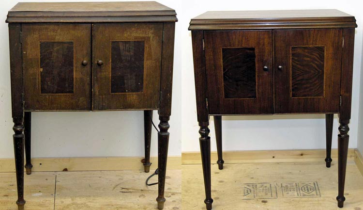 Sewing cabinet before and after restoration