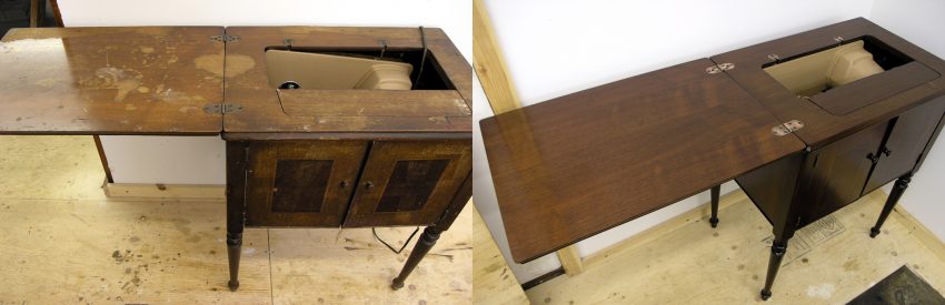 Cabinet before and after refinishing