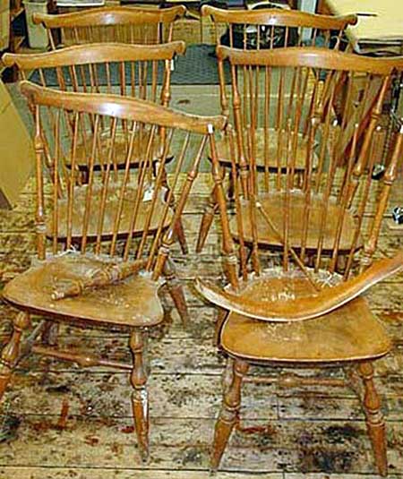 6 Windsor chairs before restoration