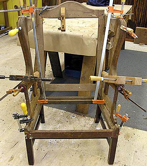 Wing chair frame glued and clamped