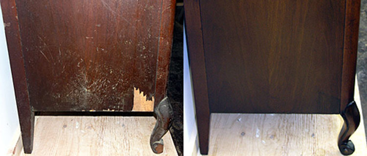 Dresser side before and after refinishing