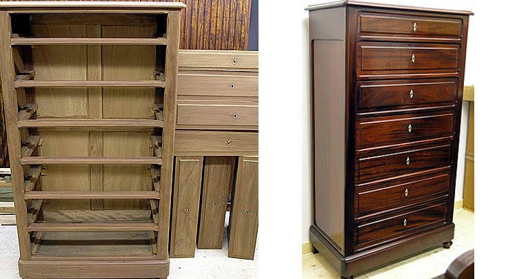 Semainier chest during and after restoration