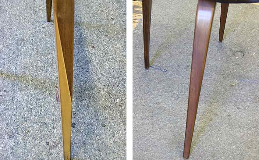 Plycraft chair leg before and after repair