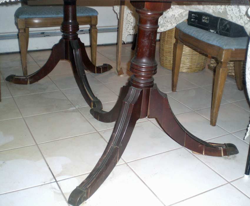 Pedestal table legs before repair