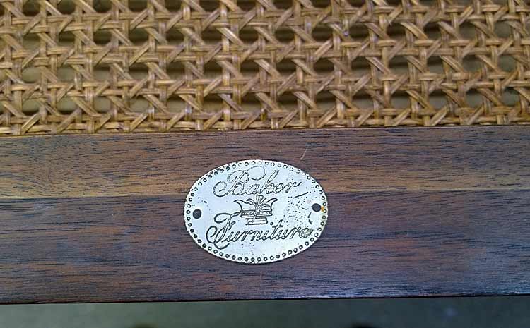 Baker Furniture label underneath bench