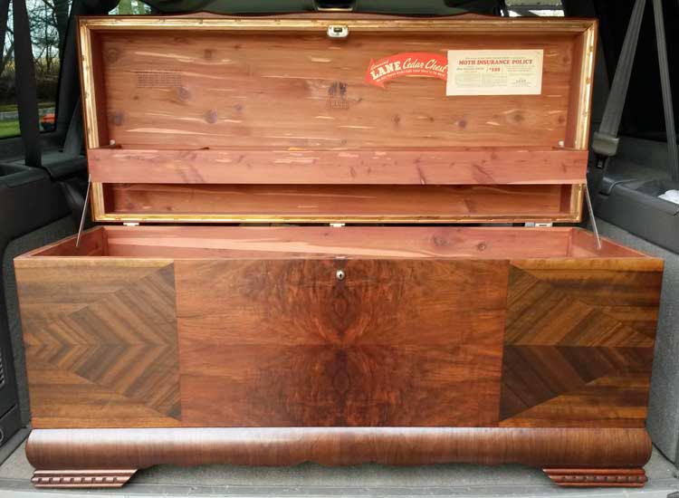 Original labels inside a Lane cedar chest