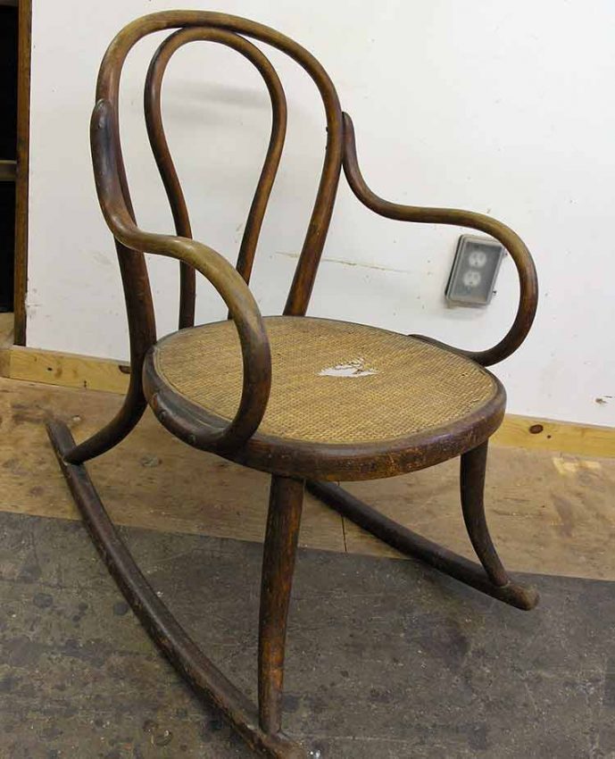 Child's bentwood rocker before restoration