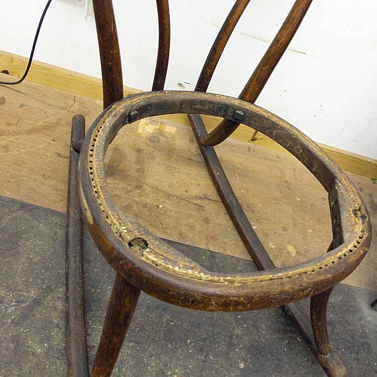 Child's bentwood rocker with woven seat removed