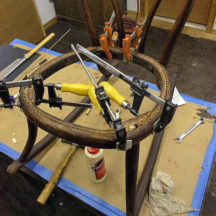 Child's bentwood rocker glued and clamped