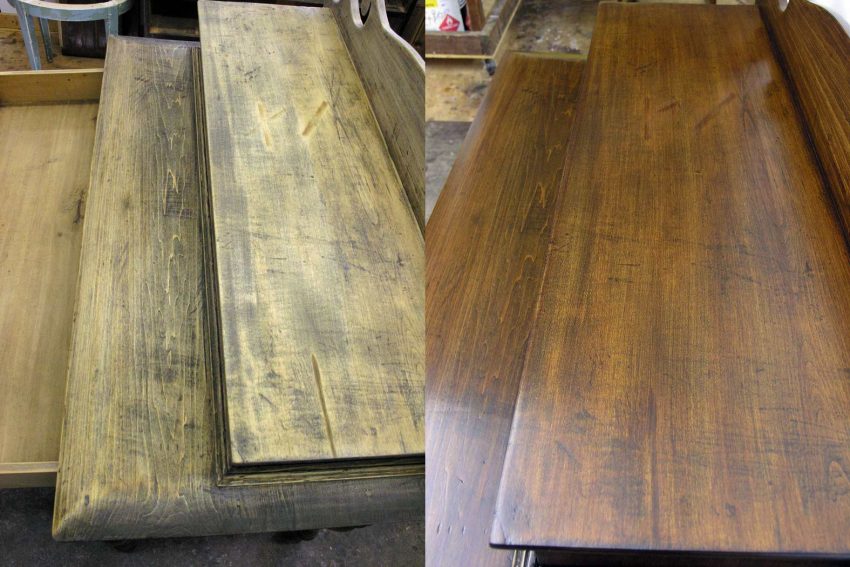 Desk top before and after finishing