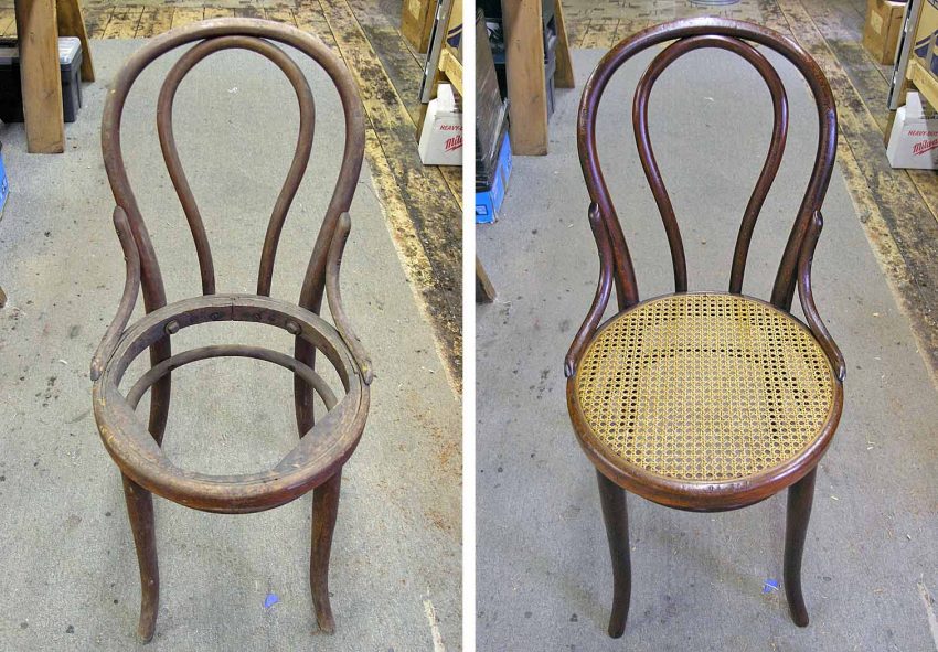 Bentwood chair before and after restoration