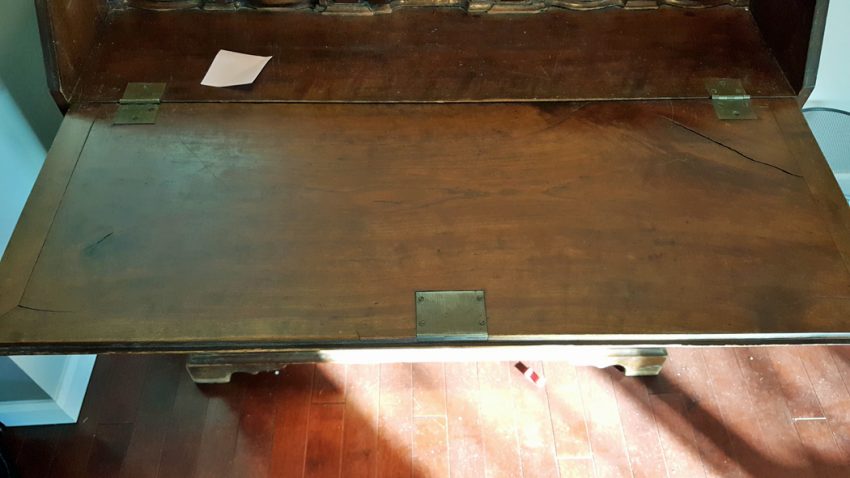 Desk lid before restoration