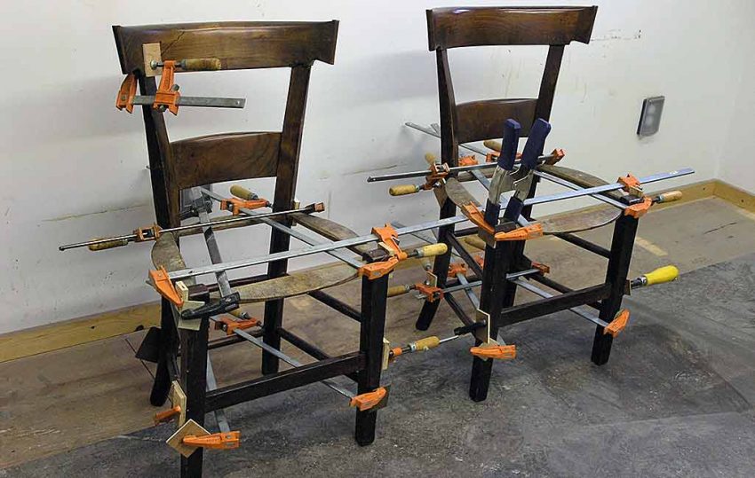 2 Chairs glued and clamped tight